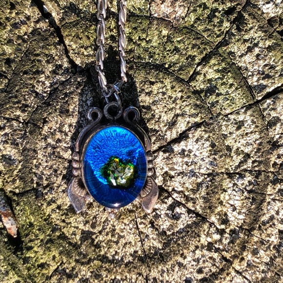 Sterling Silver Dichroic Glass Turtle Necklace - Picture 4 of 8